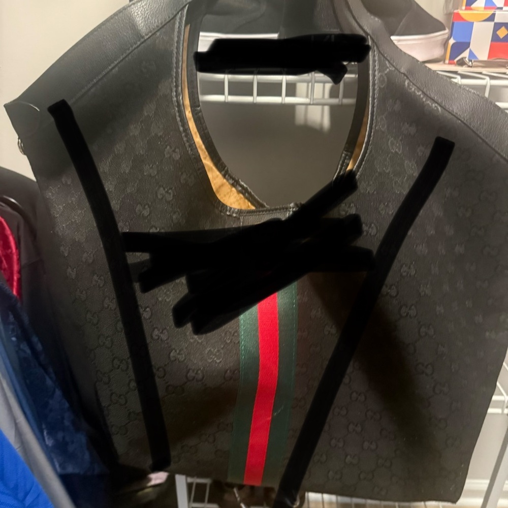 Unlisted Black Tote with Green and Red Center Stripe